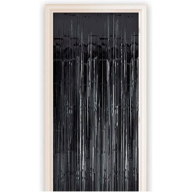 Zwart metallic folie party deurgordijn 100 x 250 cm - Feestdeurgordijnen