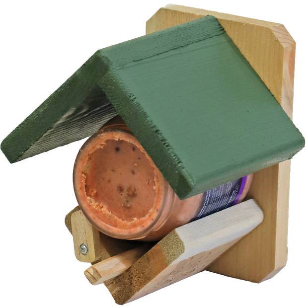 Vogelhuisje/voederhuisje/pindakaashuisje hout met groen dakje 16 cm - Vogelvoederhuisjes