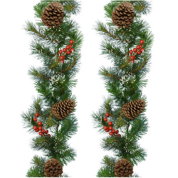 Kerst dennenslinger guirlande groen met sneeuw en decoratie 270 cm - Kerstslingers