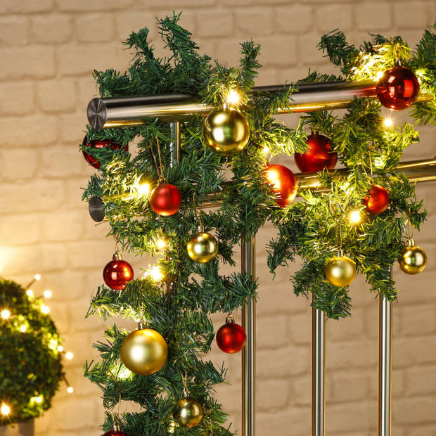 Dennenslinger/dennen guirlandes met kerstballen en licht 500 cm - Guirlandes
