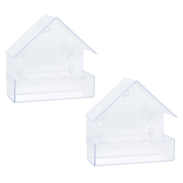Set van 2x stuks kunststof vogel voeder huisjes voor pindas/vetbollen transparant 15 x 6 x 15 cm - Vogelvoederhuisjes
