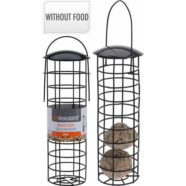 Metalen vogel voeder huisje voor pindas/vetbollen zwart D7 x H25 cm - Vogel voedersilo
