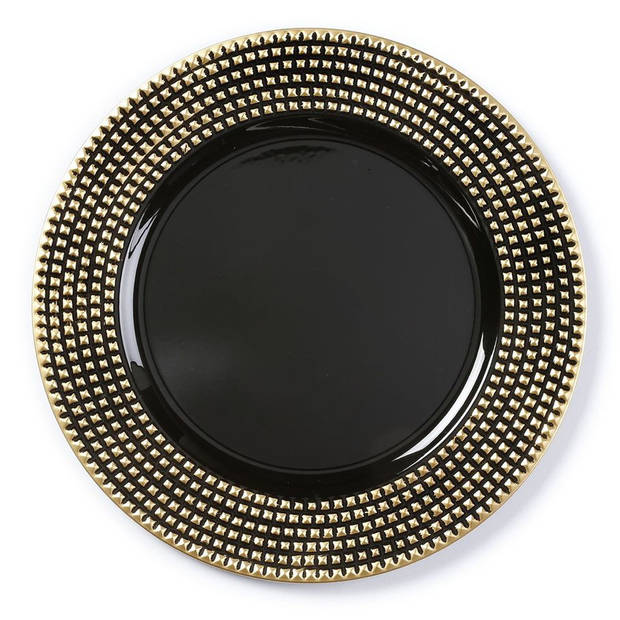 4x stuks diner borden/onderborden zwart met gouden steentjes 33 cm - Onderborden