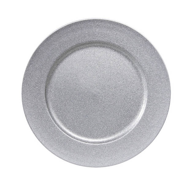 6x stuks diner borden/onderborden zilver met glitters 33 cm - Onderborden