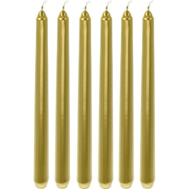 6x Lange kaarsen goud 25 cm - Dinerkaarsen