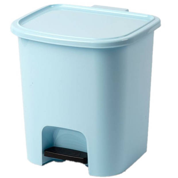 Kunststof afvalemmers/vuilnisemmers lichtblauw 7.5 liter met pedaal - Pedaalemmers