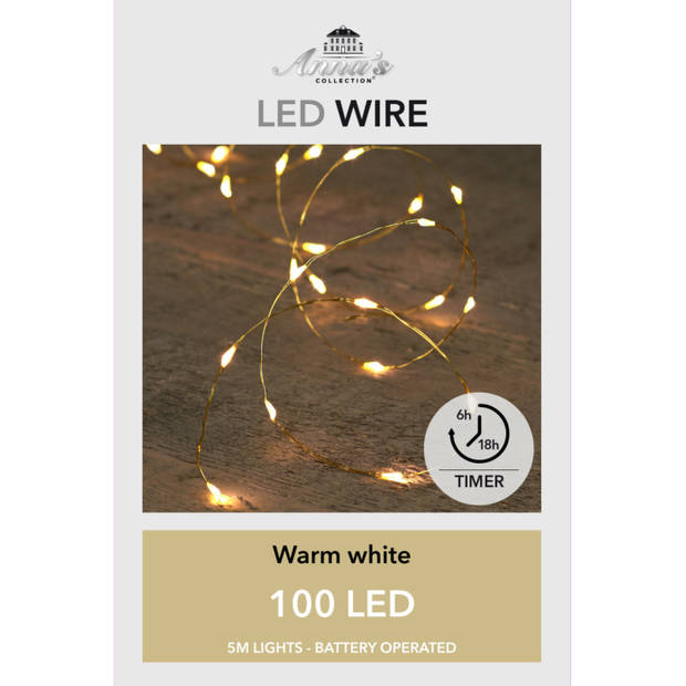 Draadverlichting lichtsnoer met 100 lampjes warm wit op batterij 500 cm - Lichtsnoeren