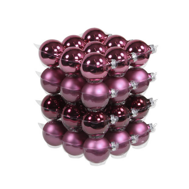 52x stuks glazen kerstballen cherry roze (heather) 6 en 8 cm mat/glans - Kerstbal