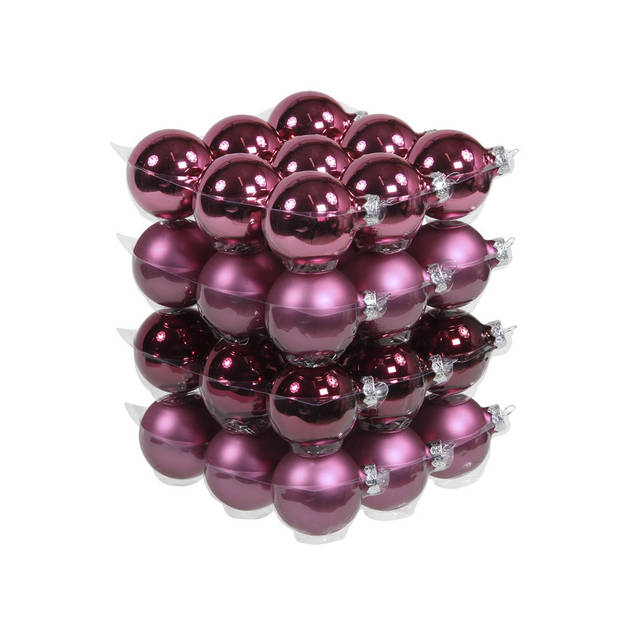 72x stuks glazen kerstballen cherry roze (heather) 4 en 6 cm mat/glans - Kerstbal