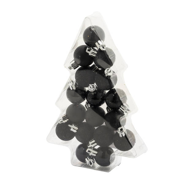 17x stuks kleine kunststof kerstballen zwart 3 cm mat/glans/glitter - Kerstbal