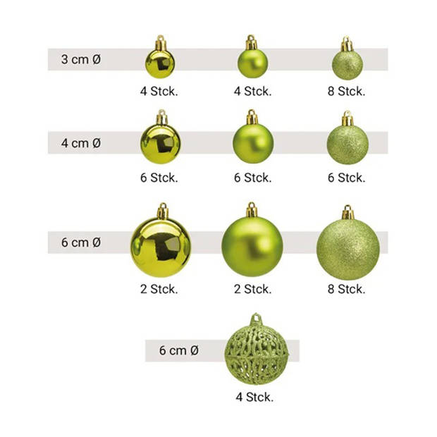 50x stuks kunststof kerstballen lime groen 3, 4 en 6 cm - Kerstbal