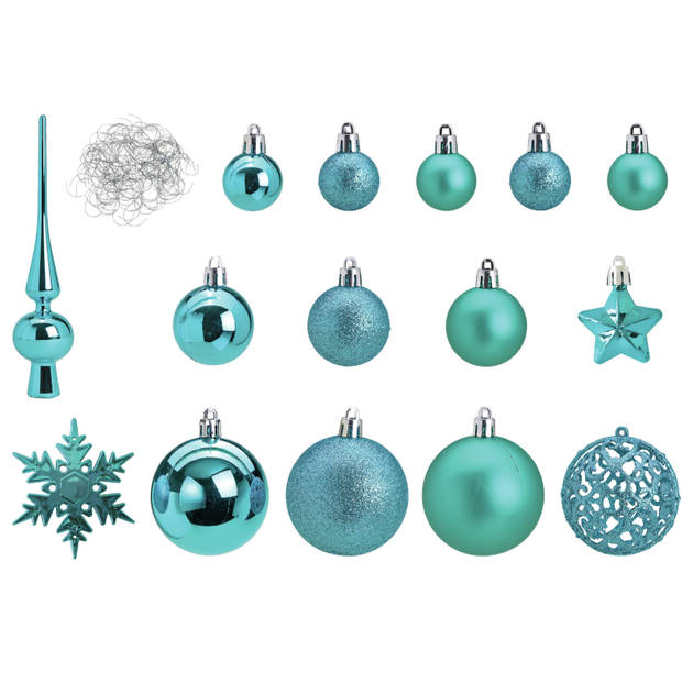 Pakket met 110x stuks kunststof kerstballen/ornamenten met piek turqouise - Kerstbal