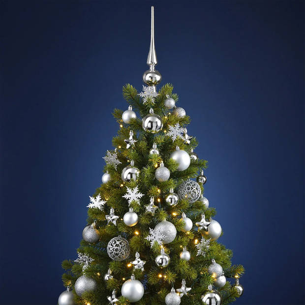 Pakket met 110x stuks kunststof kerstballen/ornamenten met piek zilver - Kerstbal
