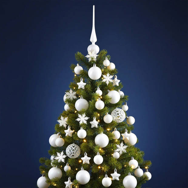 Pakket met 110x stuks kunststof kerstballen/ornamenten met piek wit - Kerstbal