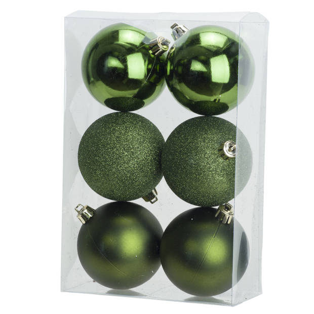 12x stuks kunststof kerstballen mix van appelgroen en zilver 8 cm - Kerstbal