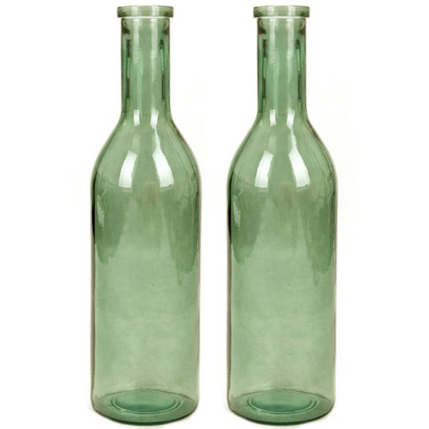 Set van 2x stuks transparante/groene fles vaas/vazen van eco glas 18 x 75 cm - Vazen