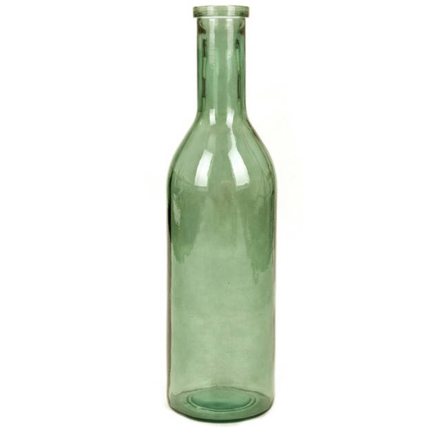 Set van 2x stuks transparante/groene fles vaas/vazen van eco glas 18 x 75 cm - Vazen