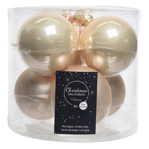 Groot pakket glazen kerstballen 50x champagne glans/mat 4-6-8 cm met piek glans - Kerstbal