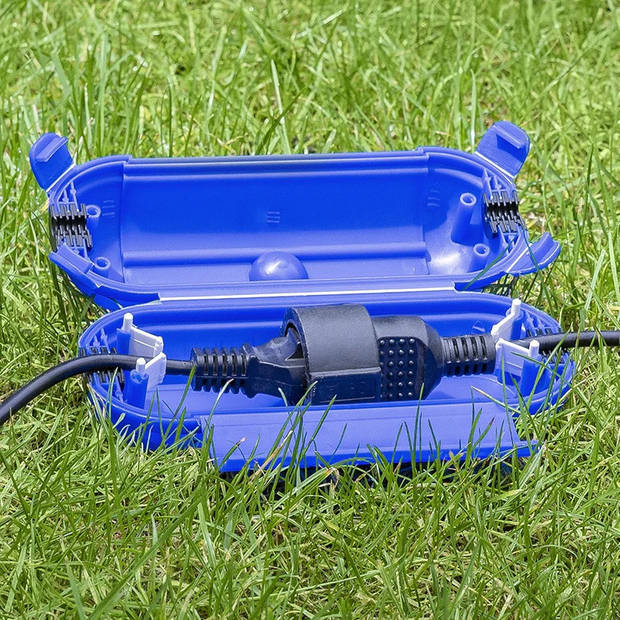 2x stekkersafes / veiligheidsboxen stekkerverbindingen IP44 kunststof blauw 21 x 8 x 8,5 cm - Stekkersafe