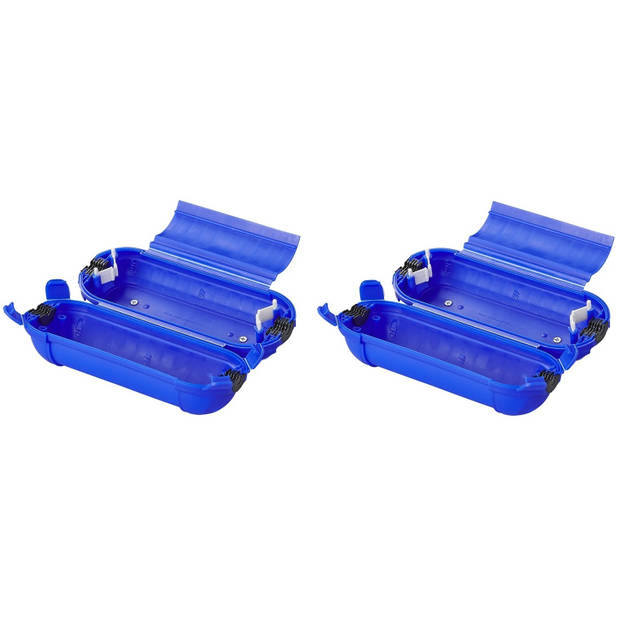 2x stekkersafes / veiligheidsboxen stekkerverbindingen IP44 kunststof blauw 21 x 8 x 8,5 cm - Stekkersafe