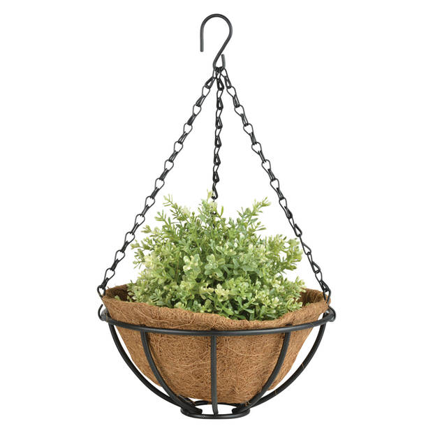 Metalen hanging basket / plantenbak zwart met ketting 25 cm - hangende bloemen - Plantenbakken