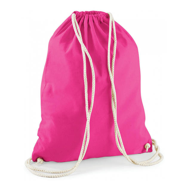 Gymtas sport/zwemmen - rugzak - fuchsia roze - rijgkoord - 46 x 37 cm - katoen - Kinderen sporttasjes - Gymtasje - zwemt