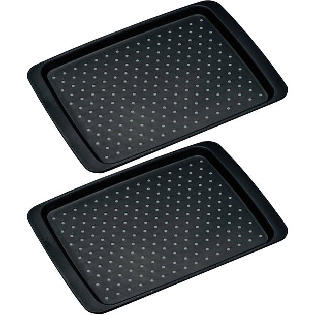 2x Zwarte dienbladen met anti-slip afwerking 26 x 35 cm - Dienbladen