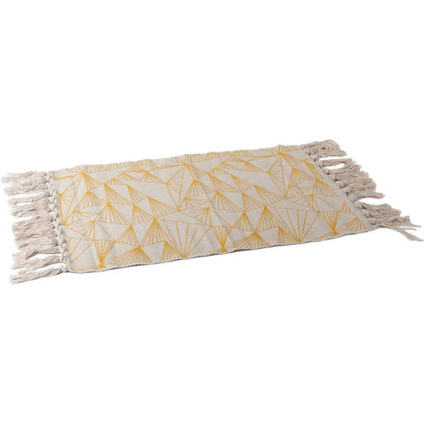 Badkamerkleedje rechthoekig 45 x 70 cm naturel met gele geometrische print - Badmatjes