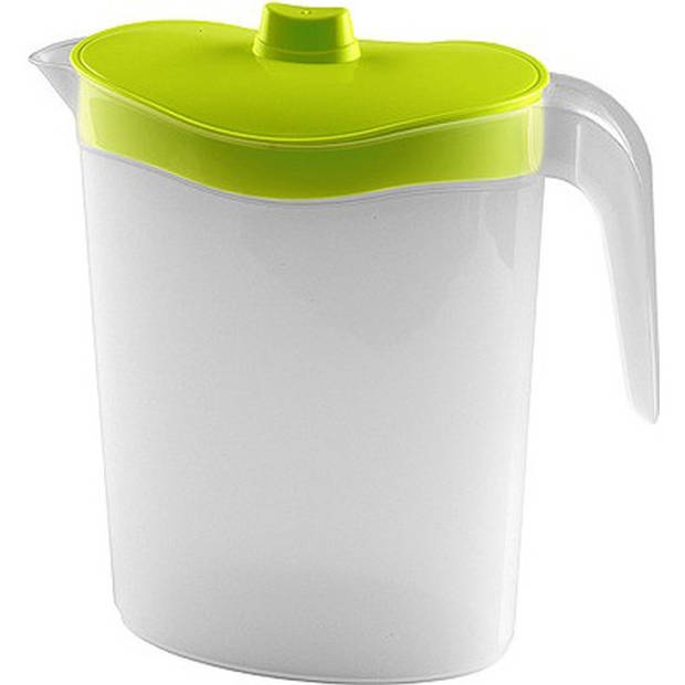 Smalle kunststof koelkast schenkkan 1,5 liter met groen deksel - Schenkkannen