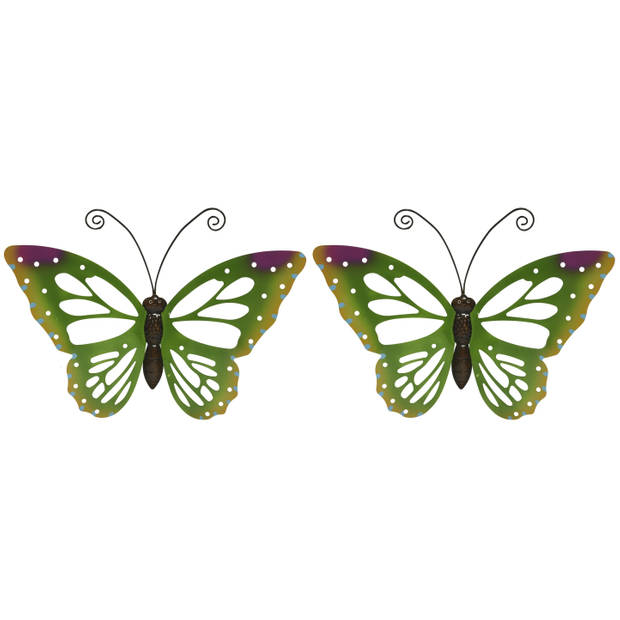 Set van 2x stuks grote groene vlinders/muurvlinders 51 x 38 cm cm tuindecoratie - Tuinbeelden