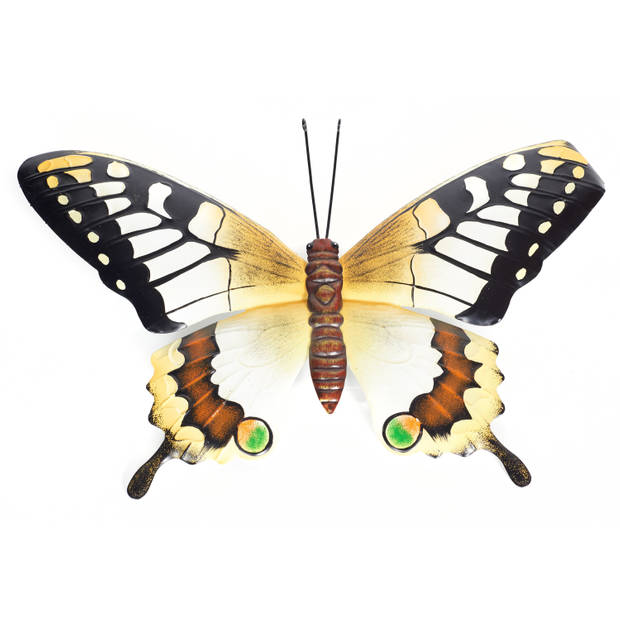 Geel/zwarte metalen tuindecoratie vlinder 48 cm - Tuinbeelden