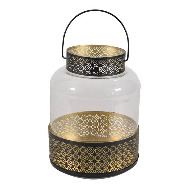 Set van 2x lantaarns/windlichten zwart/goud Arabische stijl 28 en 37 cm metaal en glas - Lantaarns