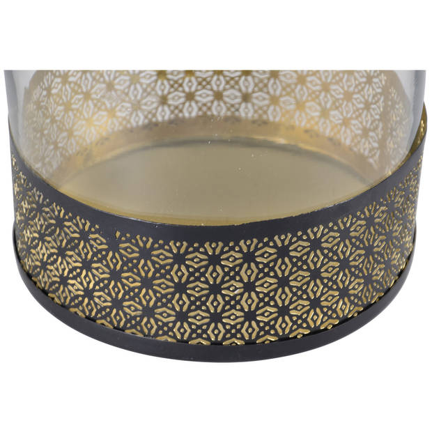 Lantaarn/windlicht zwart/goud Arabische stijl 20 x 37 cm metaal en glas - Lantaarns