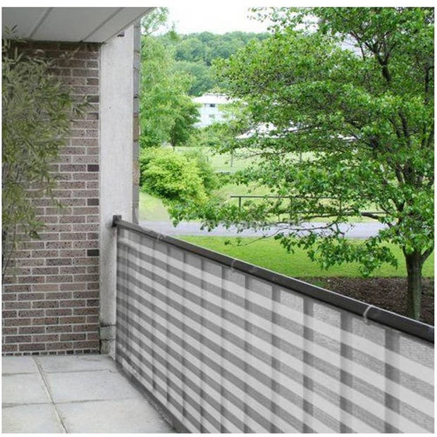 Grijs/wit privacy scherm/doek voor op balkon of dakterras 0,9 x 5 meter - Balkonschermen
