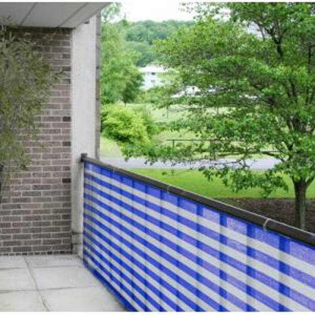 Blauw/wit privacy scherm/doek voor op balkon of dakterras 0,9 x 5 meter - Balkonschermen