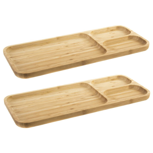 Set van 2x stuks bamboe houten 3-vaks sushibord 39 x 16 x 2 cm - Gourmetborden