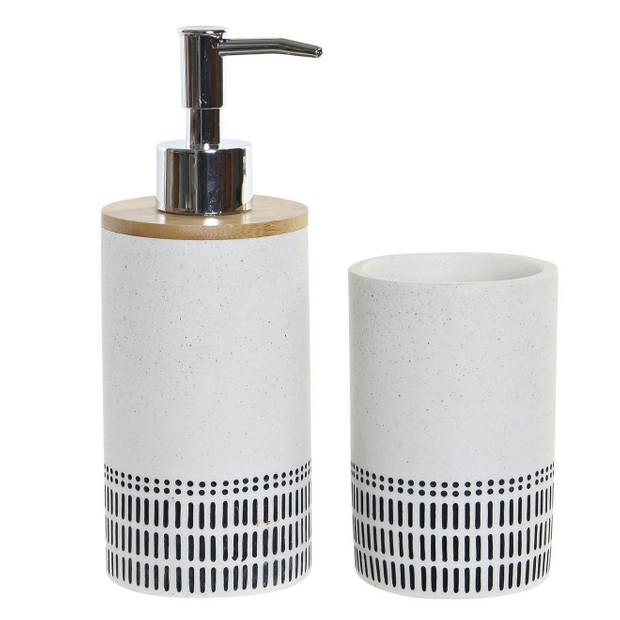 Toiletborstel wit/zwart met houder 39 cm met zeeppompje 300ml en beker - Badkameraccessoireset