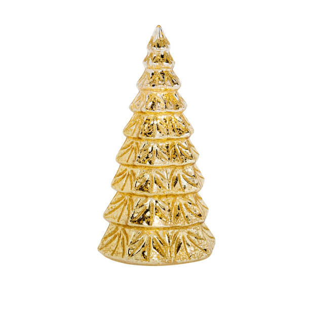 3x stuks led kaarsen kerstboom kaarsen goud H15 cm, H19 cm en H23 cm - LED kaarsen