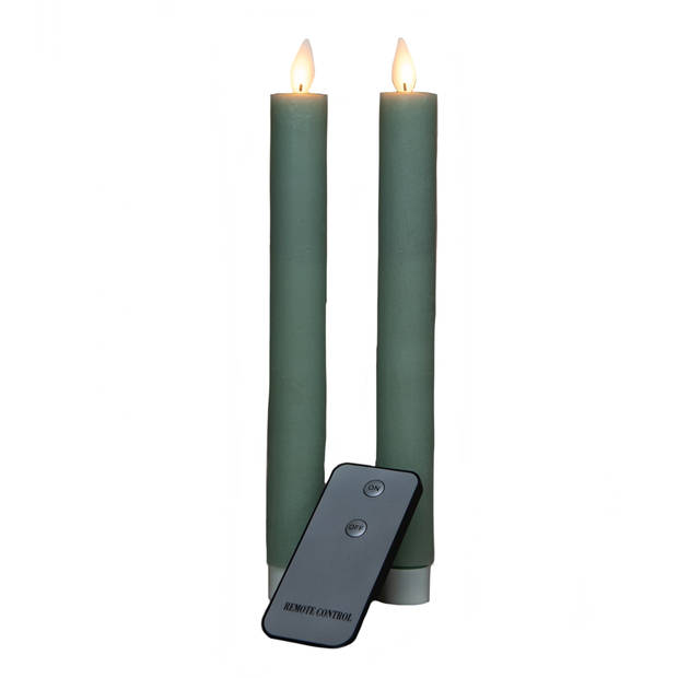Kaarsen set van 2x stuks Led dinerkaarsen jade groen inclusief afstandsbediening 23 cm - LED kaarsen