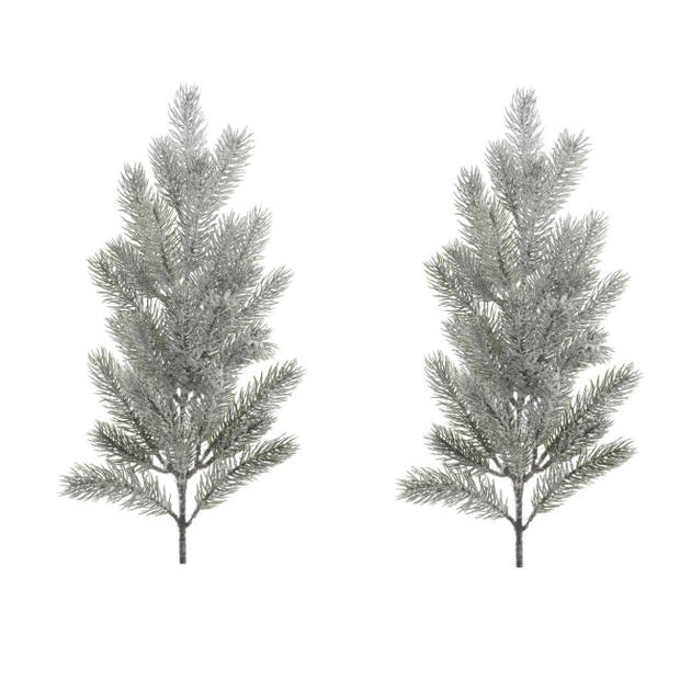 2x stuks kersttakken/dennentakken 52 cm groen met sneeuw kerstversiering - Decoratieve tak kerst