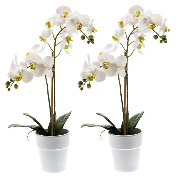 Set van 2x stuks witte orchidee kunstplanten in kunststof pot 65 cm - Kunstplanten