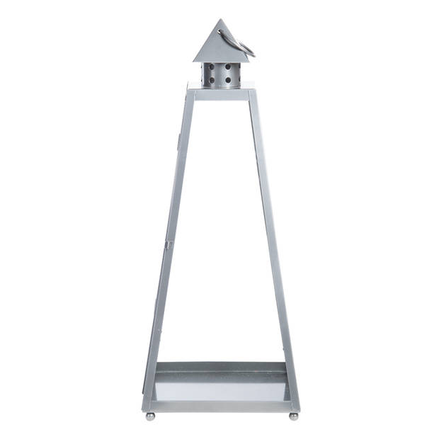 Zilveren tuin lantaarn/windlicht van ijzer 21,8 x 21,8 x 54,3 cm - Lantaarns