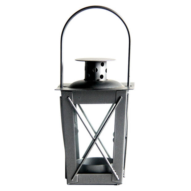 Set van 2x stuks zilveren tuin lantaarn/windlicht van ijzer 7,5 x 7,5 x 11 cm - Lantaarns