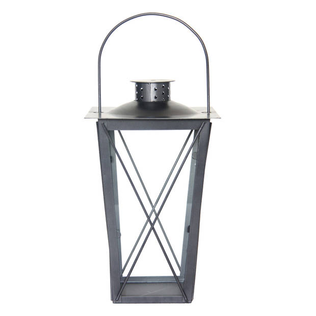 Zilveren tuin lantaarn/windlicht van ijzer 17 x 17 x 30 cm - Lantaarns
