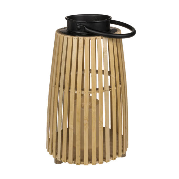 Lantaarn/windlicht bamboe met LED kaars 19,5 x 32,5 cm naturel - Lantaarns