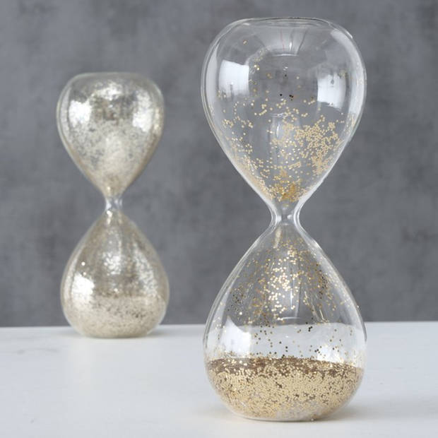 Decoratie zandloper glas zilveren glitters 20 cm - Zandlopers