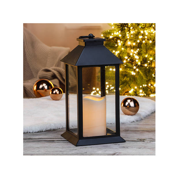 1x Zwarte LED verlichting decoratie lantaarns met kaars 33 cm - Lantaarns