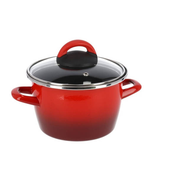 Set van 2x stuks rvs rode kookpan/pan met glazen deksel 16 cm 3 liter - Kookpannen