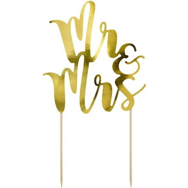 Gouden bruidstaart taarttopper - Mr & Mrs - 25 cm - Taartdecoraties