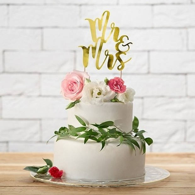 Gouden bruidstaart taarttopper - Mr & Mrs - 25 cm - Taartdecoraties